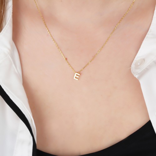 Glorria 925k Sterling Silver 3D Minimalist Letter E Necklace