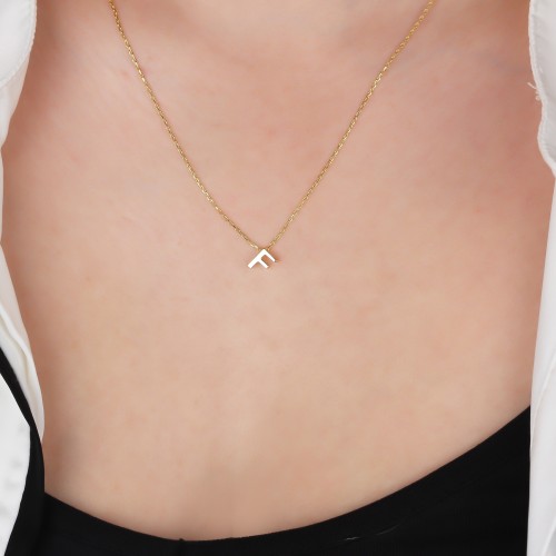 Glorria 925k Sterling Silver 3D Minimalist Letter F Necklace