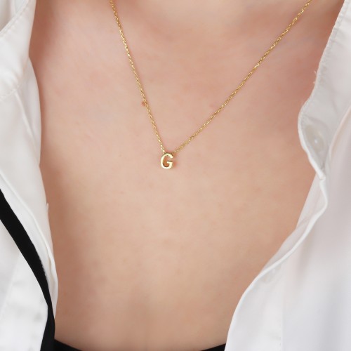 Glorria 925k Sterling Silver 3D Minimalist Letter G Necklace