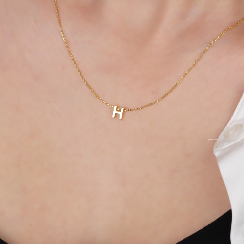 Glorria 925k Sterling Silver 3D Minimalist Letter H Necklace
