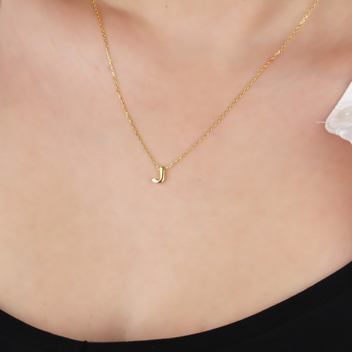 Glorria 925k Sterling Silver 3D Minimalist Letter J Necklace