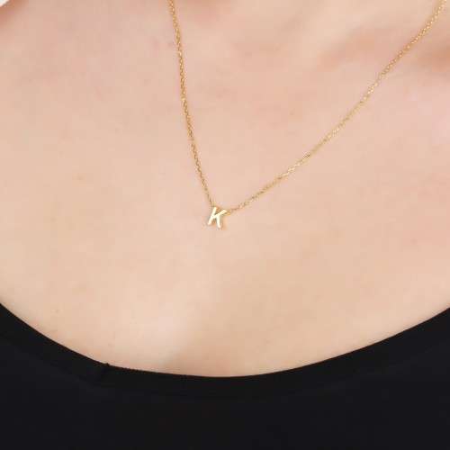 Glorria 925k Sterling Silver 3D Minimalist Letter K Necklace