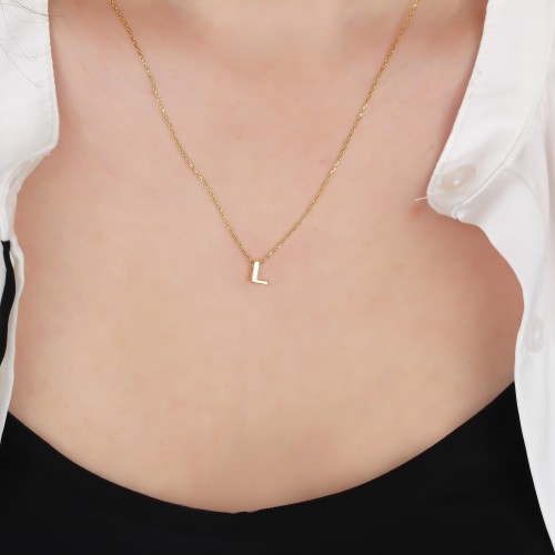 Glorria 925k Sterling Silver 3D Minimalist Letter L Necklace