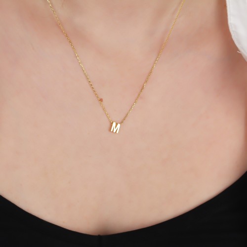 Glorria 925k Sterling Silver 3D Minimalist Letter M Necklace