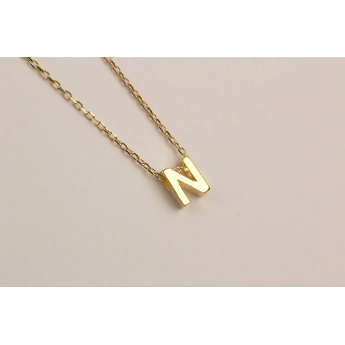 Glorria 925k Sterling Silver 3D Minimalist Letter N Necklace