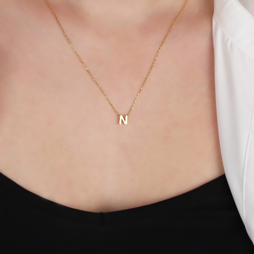 Glorria 925k Sterling Silver 3D Minimalist Letter N Necklace