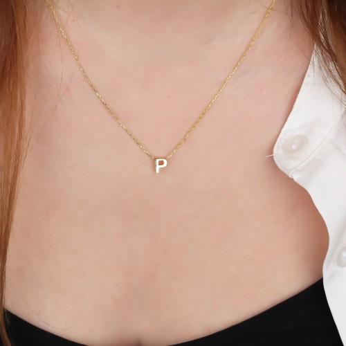 Glorria 925k Sterling Silver 3D Minimalist Letter P Necklace