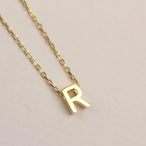 Glorria 925k Sterling Silver 3D Minimalist Letter R Necklace Glorria 925k Sterling Silver 3D Minimalist Letter R Necklace