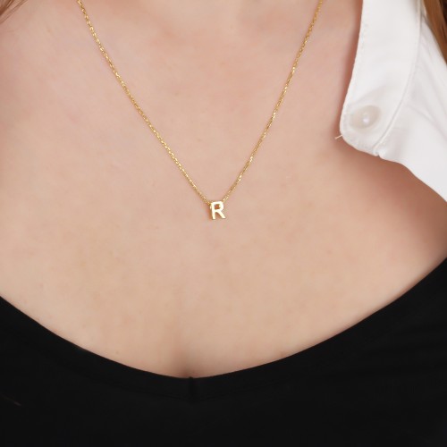 Glorria 925k Sterling Silver 3D Minimalist Letter R Necklace