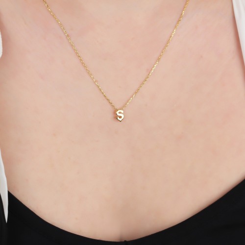 Glorria 925k Sterling Silver 3D Minimalist Letter Ş Necklace