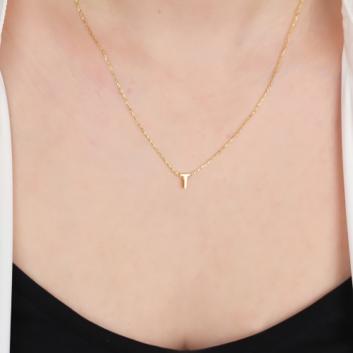 Glorria 925k Sterling Silver 3D Minimalist Letter T Necklace