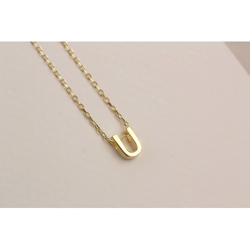 Glorria 925k Sterling Silver 3D Minimalist Letter U Necklace