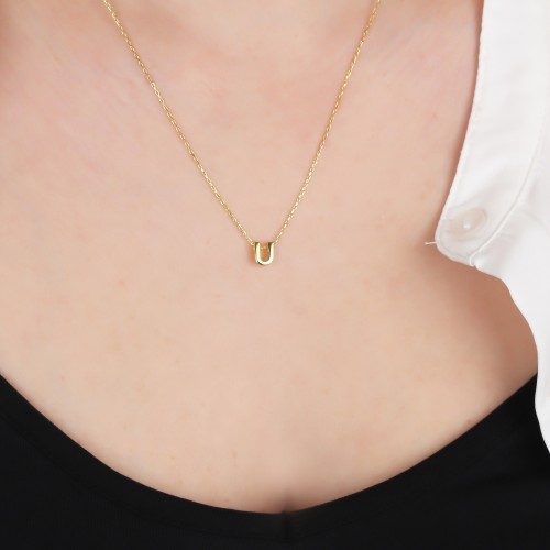 Glorria 925k Sterling Silver 3D Minimalist Letter U Necklace