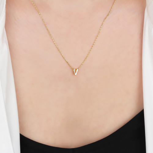 Glorria 925k Sterling Silver 3D Minimalist Letter V Necklace