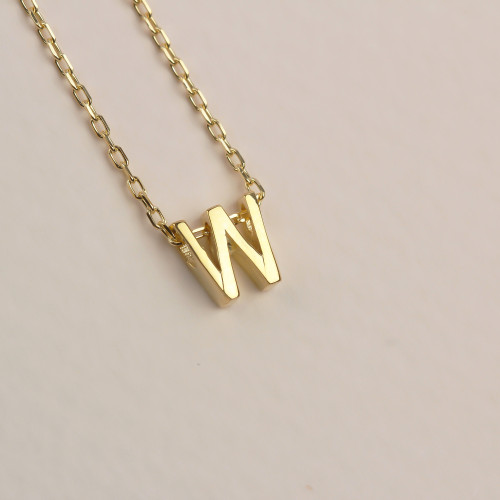 Glorria 925k Sterling Silver 3D Minimalist Letter W Necklace Glorria 925k Sterling Silver 3D Minimalist Letter W Necklace