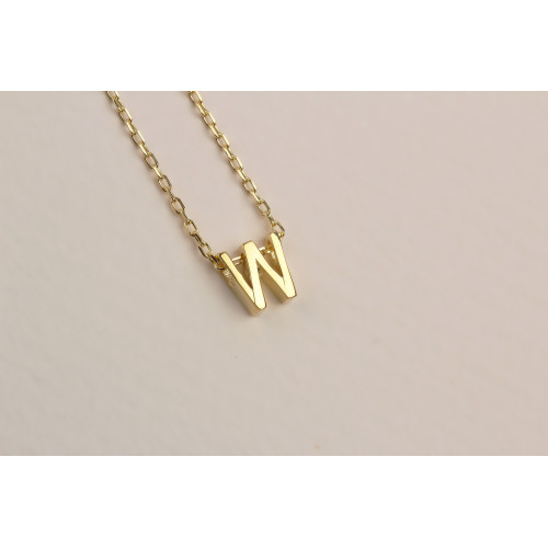 Glorria 925k Sterling Silver 3D Minimalist Letter W Necklace