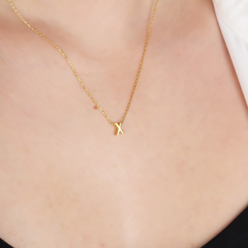 Glorria 925k Sterling Silver 3D Minimalist Letter X Necklace