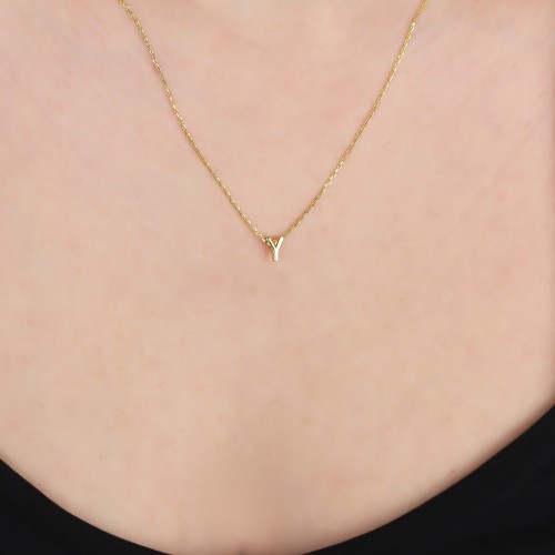 Glorria 925k Sterling Silver 3D Minimalist Letter Y Necklace