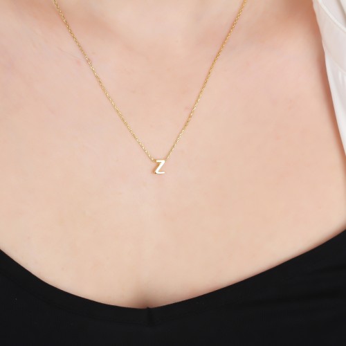 Glorria 925k Sterling Silver 3D Minimalist Letter Z Necklace