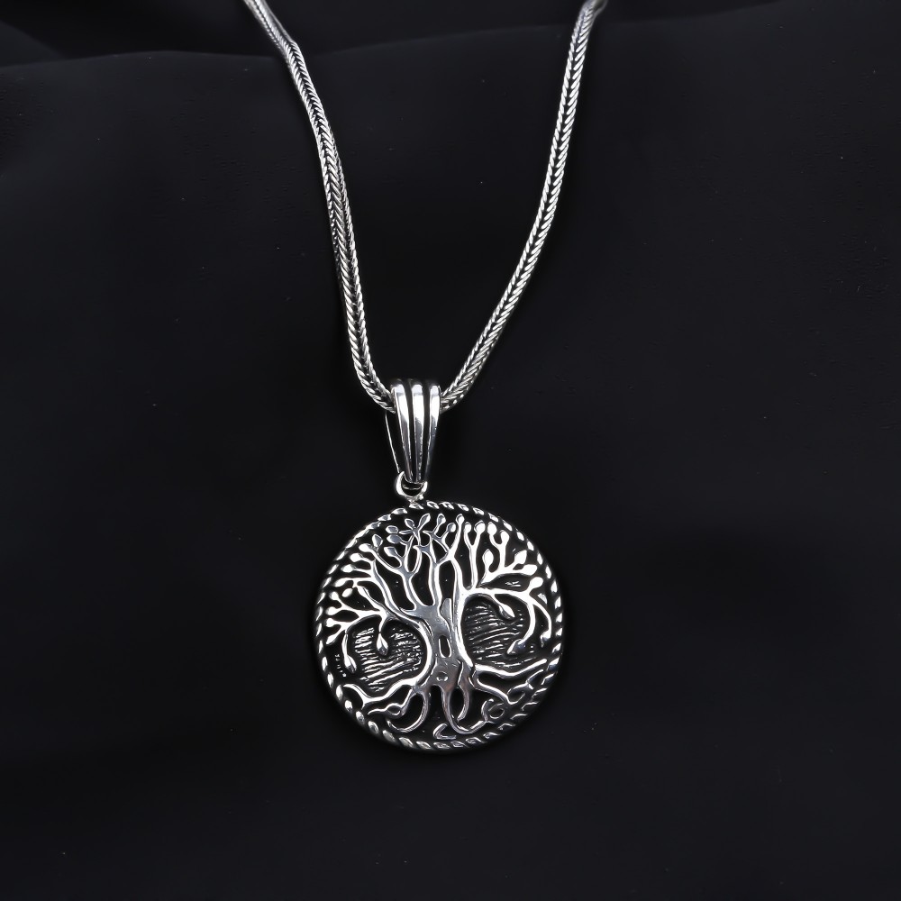 Glorria 925k Sterling Silver Men Rooted Tree of Life Necklace