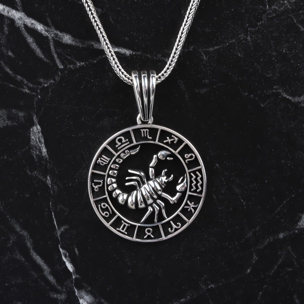 Glorria 925k Sterling Silver Men Scorpio Necklace