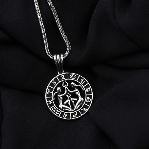 Glorria 925k Sterling Silver Men Gemini Sign Necklace Glorria 925k Sterling Silver Men Gemini Sign Necklace