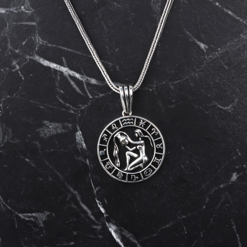 Glorria 925k Sterling Silver Men Aquarius Sign Necklace Glorria 925k Sterling Silver Men Aquarius Sign Necklace