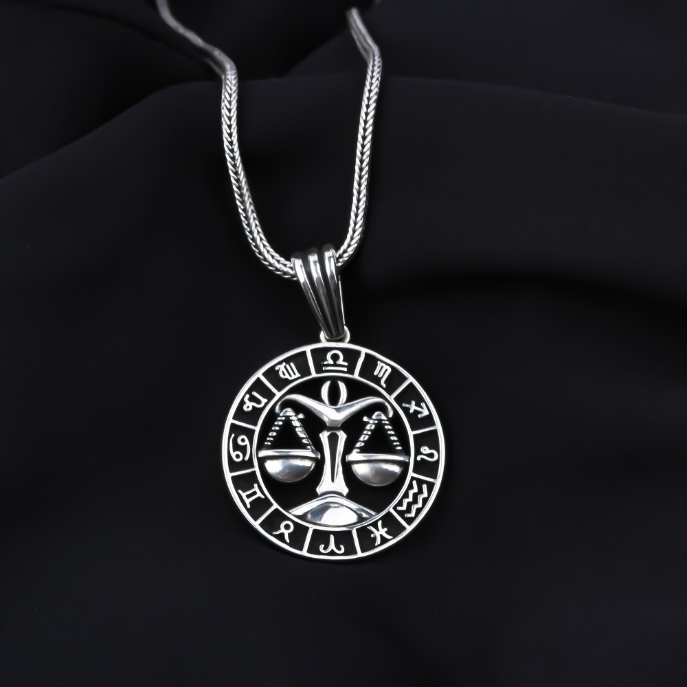 Glorria 925k Sterling Silver Men Libra Sign Necklace