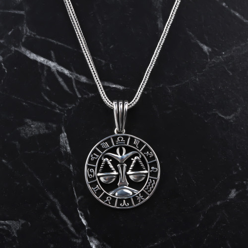 Glorria 925k Sterling Silver Men Libra Sign Necklace Glorria 925k Sterling Silver Men Libra Sign Necklace