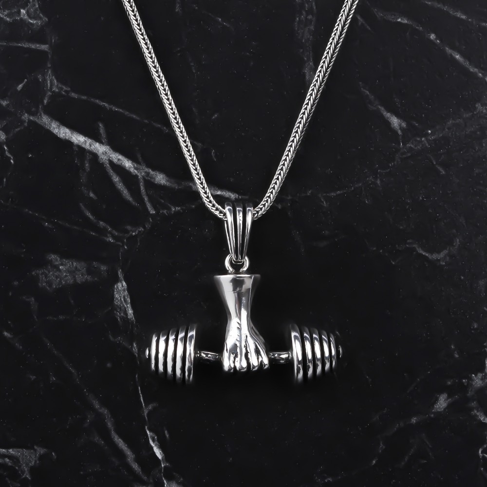 Glorria 925k Sterling Silver Men Barbell Necklace