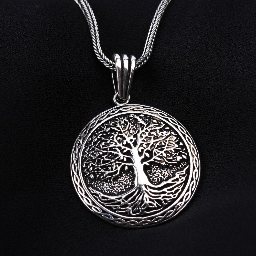 Glorria 925k Sterling Silver Men Tree of Life Necklace