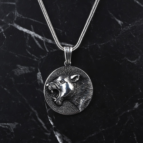 Glorria 925k Sterling Silver Men Bear Necklace