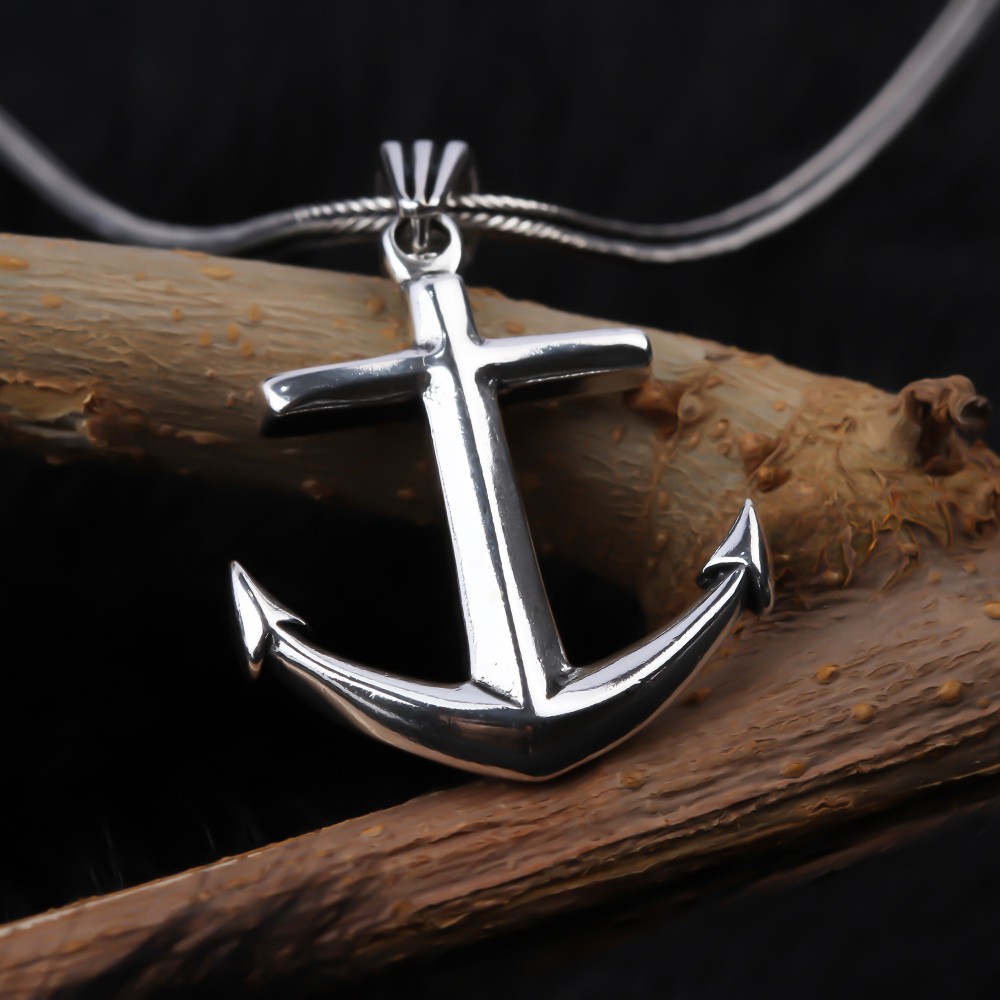 Glorria 925k Sterling Silver Men Anchor Necklace