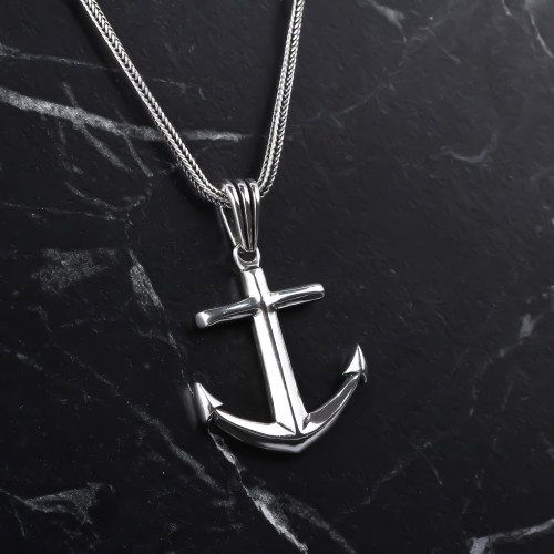 Glorria 925k Sterling Silver Men Anchor Necklace Glorria 925k Sterling Silver Men Anchor Necklace