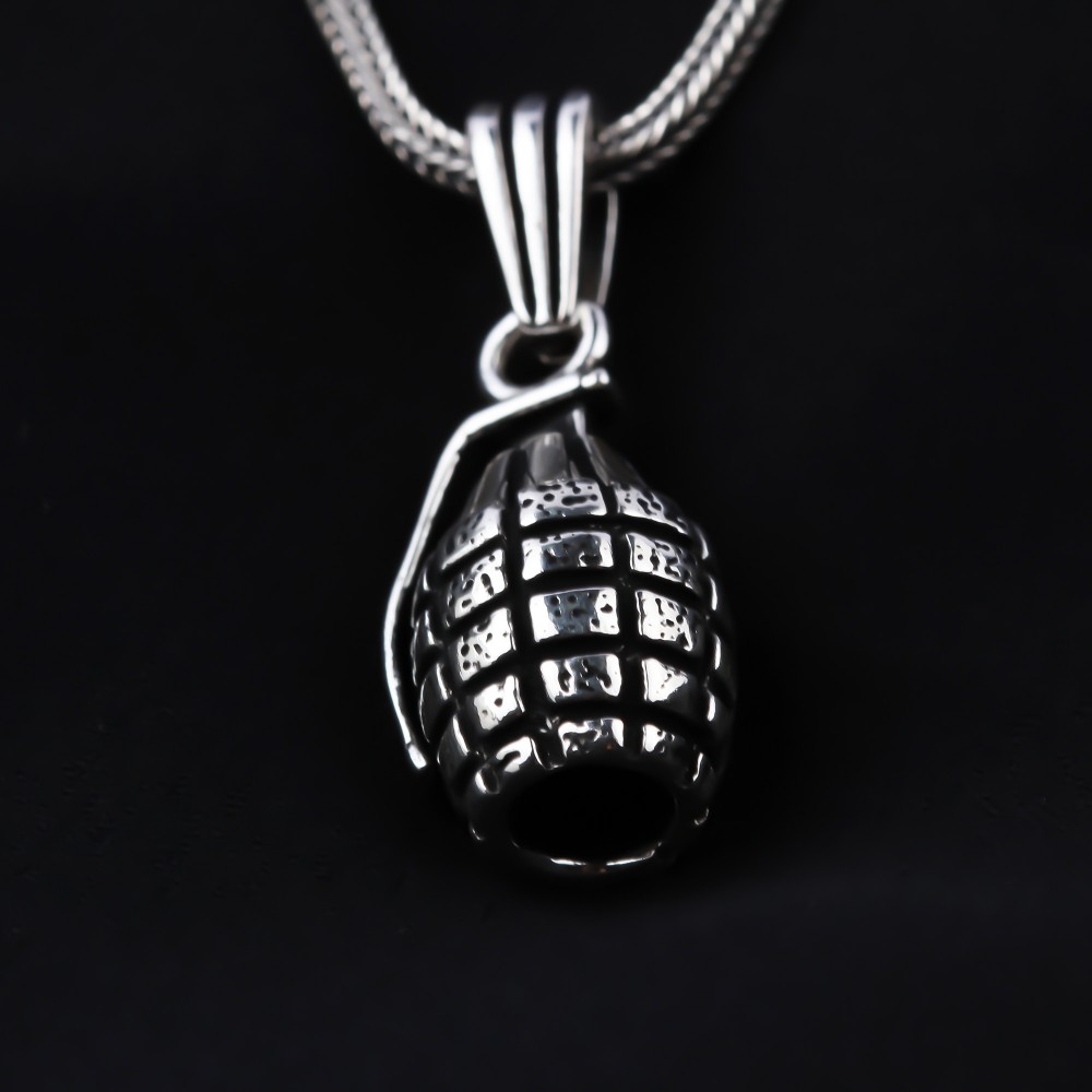 Glorria 925k Sterling Silver Men Grenade Necklace