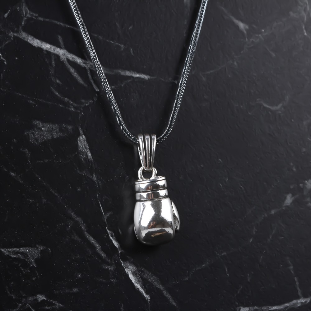 Glorria 925k Sterling Silver Men Boxing Gloves Necklace