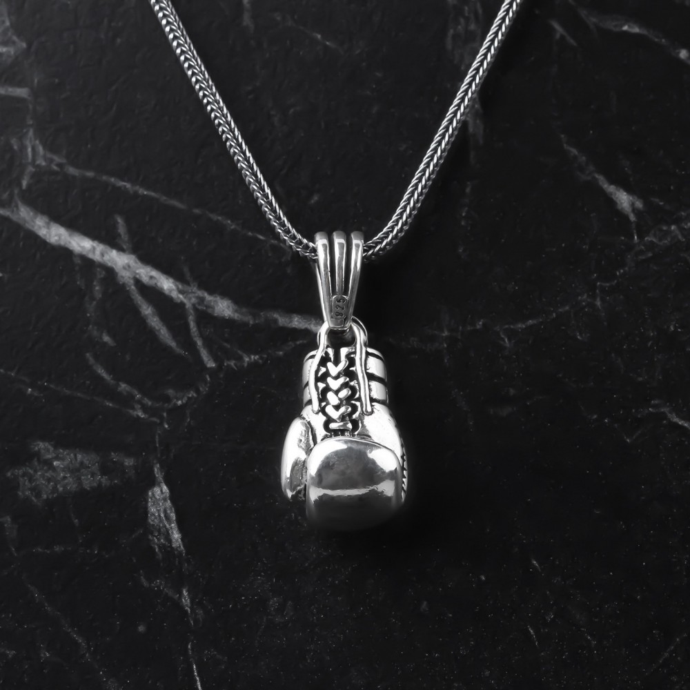 Glorria 925k Sterling Silver Men Boxing Gloves Necklace