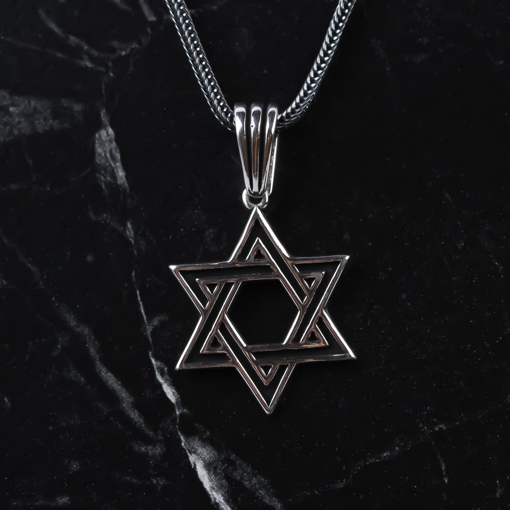 Glorria 925k Sterling Silver Men Star of David Necklace