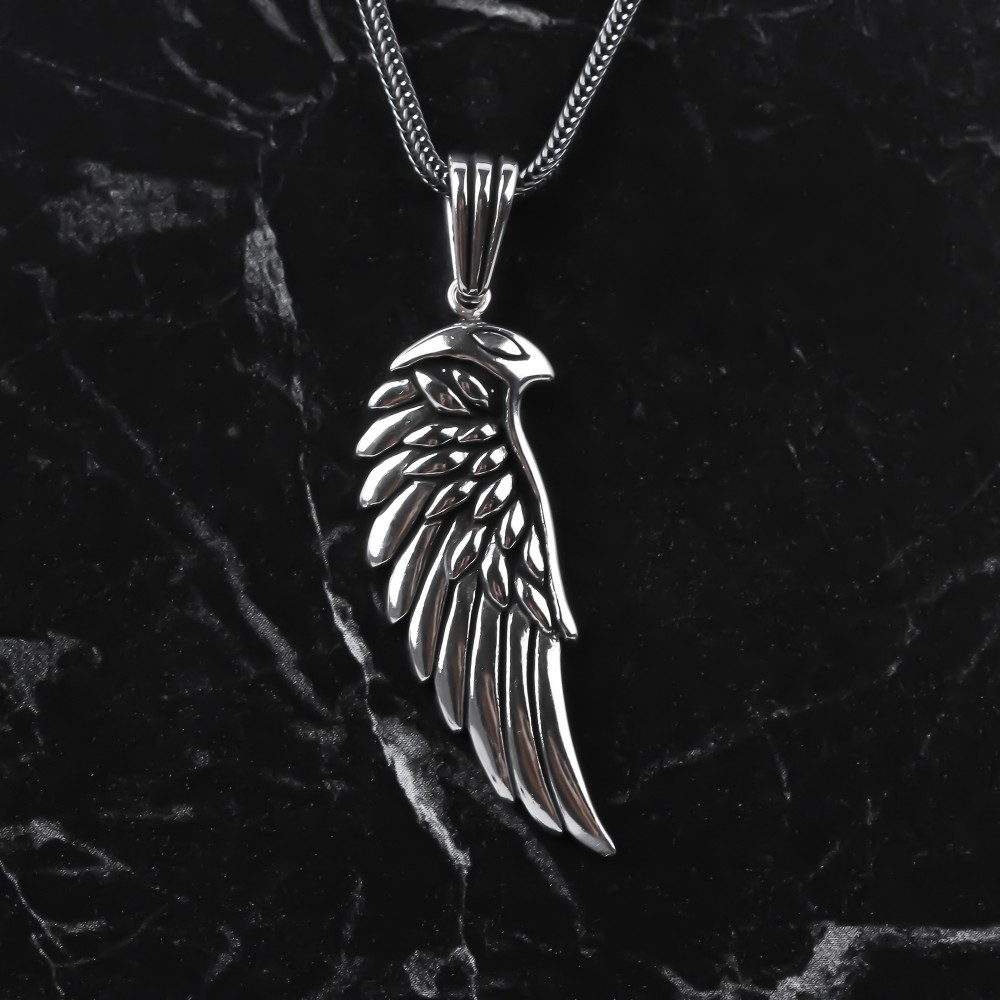 Glorria 925k Sterling Silver Men Angel Wing Necklace