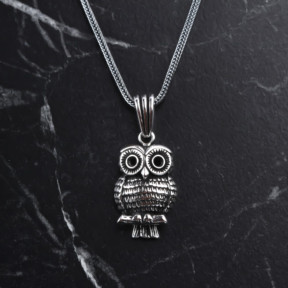 Glorria 925k Sterling Silver Men Owl Necklace