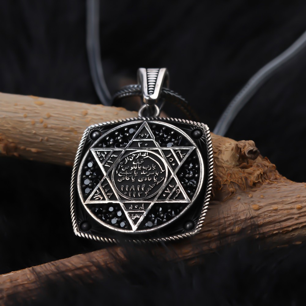 Glorria 925k Sterling Silver Men Seal of Solomon Necklace