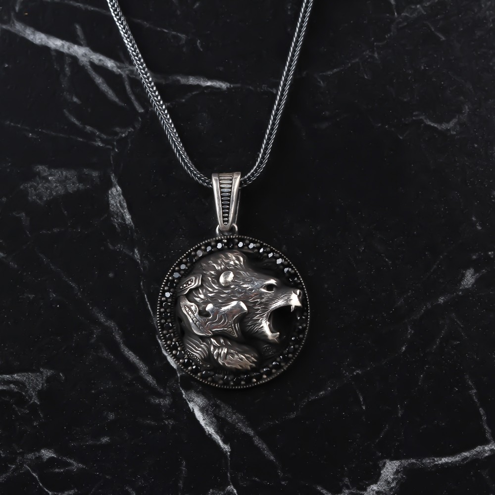 Glorria 925k Sterling Silver Men Wild Bear Necklace Glorria 925k Sterling Silver Men Wild Bear Necklace