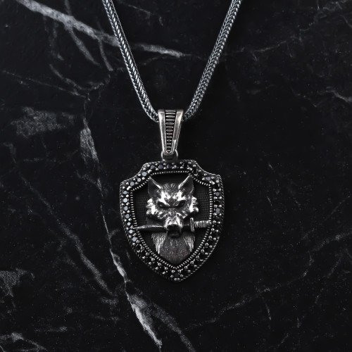 Glorria 925k Sterling Silver Men Wolf Necklace Glorria 925k Sterling Silver Men Wolf Necklace