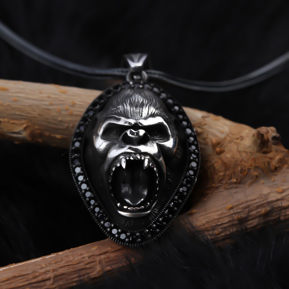 Glorria 925k Sterling Silver Men Gorilla Necklace