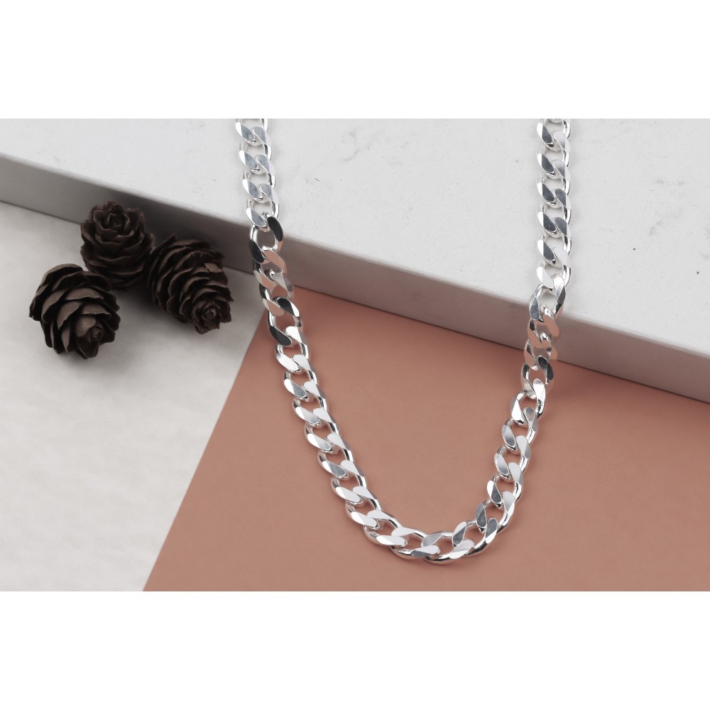Glorria 925k Sterling Silver 7mm Gourmet Chain Necklace