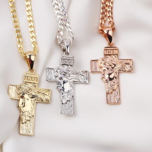 Glorria 925k Sterling Silver Gourmet Chain Jesus Christ Cross Necklace Glorria 925k Sterling Silver Gourmet Chain Jesus Christ Cross Necklace