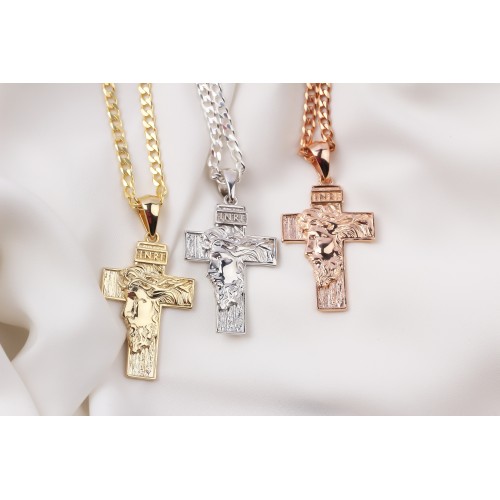 Glorria 925k Sterling Silver Gourmet Chain Jesus Christ Cross Necklace Glorria 925k Sterling Silver Gourmet Chain Jesus Christ Cross Necklace
