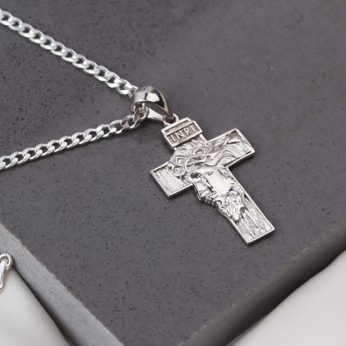 Glorria 925k Sterling Silver Gourmet Chain Jesus Christ Cross Necklace Glorria 925k Sterling Silver Gourmet Chain Jesus Christ Cross Necklace