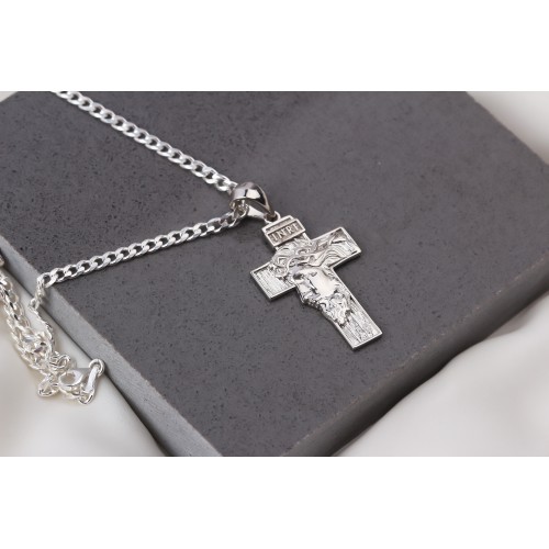 Glorria 925k Sterling Silver Gourmet Chain Jesus Christ Cross Necklace Glorria 925k Sterling Silver Gourmet Chain Jesus Christ Cross Necklace
