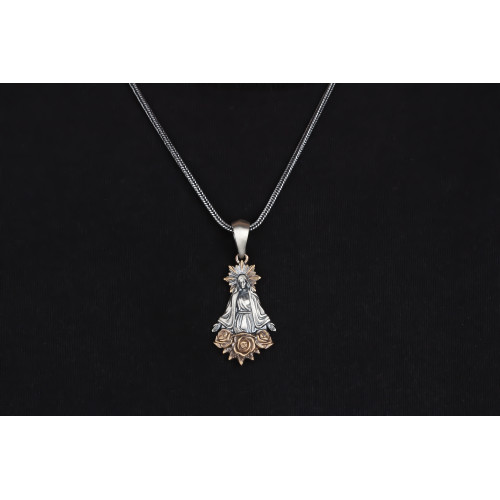 Glorria 925k Sterling Silver Gourmet Chain Virgin Mary Necklace